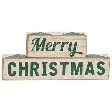 2 Set Plaid Merry Christmas Wooden Blocks - The Fox Decor